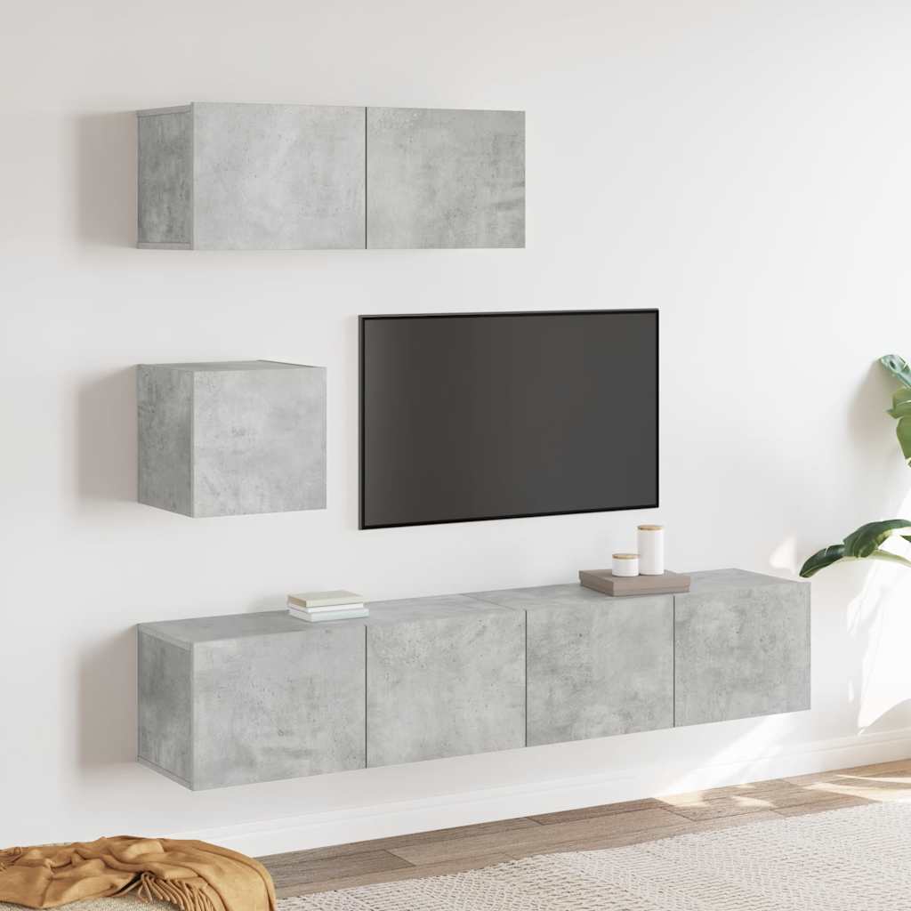 vidaXL 4-Piece TV Cabinet Set Concrete Grey Engineered Wood