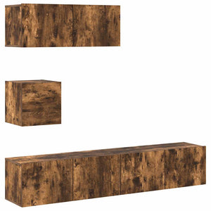 vidaXL 4-Piece TV Cabinet Set Smoked Oak Engineered Wood