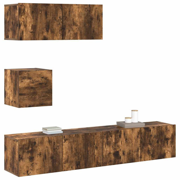 vidaXL 4-Piece TV Cabinet Set Smoked Oak Engineered Wood