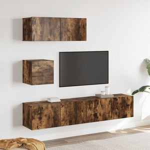 vidaXL 4-Piece TV Cabinet Set Smoked Oak Engineered Wood
