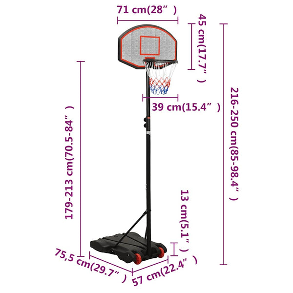 vidaXL Basketball Hoop Black 216-250 cm Polyethylene