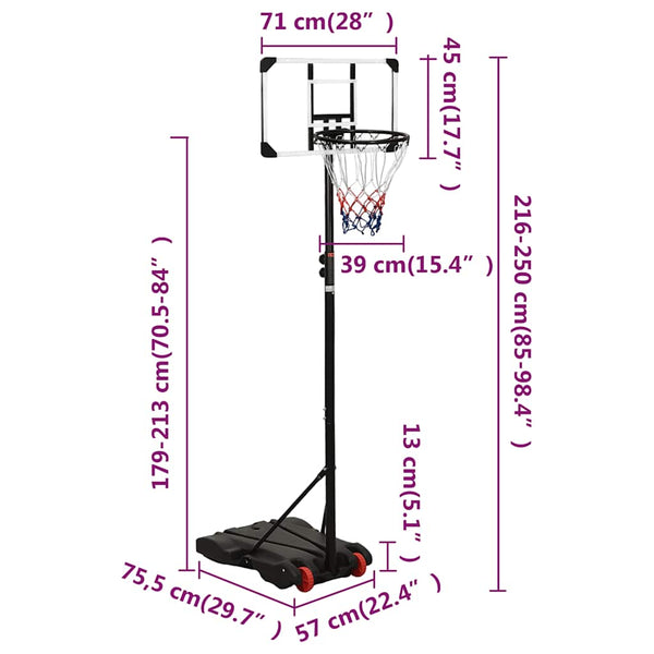 vidaXL Basketball Hoop Transparent 216-250 cm Polycarbonate