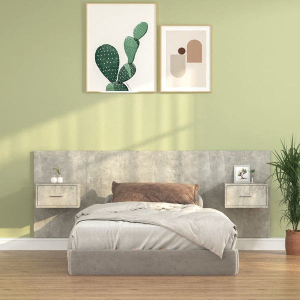 vidaXL Headboard with Nightstands Concrete Grey Engineered Wood