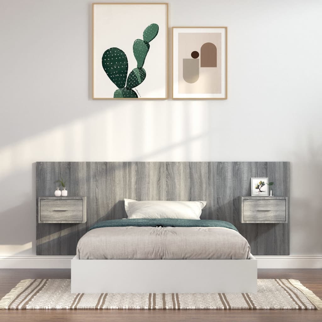 vidaXL Headboard with Bedside Tables Gray Sonoma Chipboard