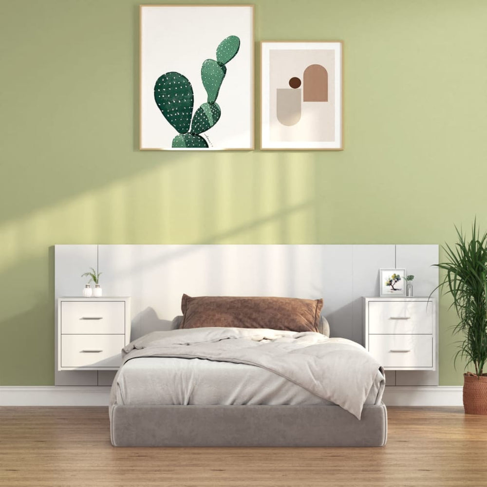 vidaXL Headboard with Bedside Tables White Engineered Wood