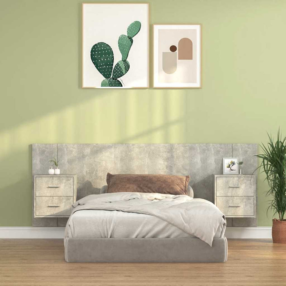 vidaXL Headboard with Nightstands Concrete Grey Engineered Wood
