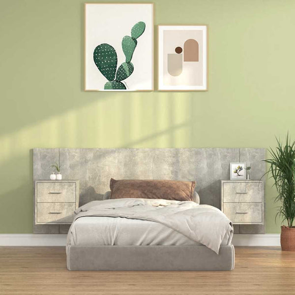 vidaXL Headboard with Nightstands Concrete Grey Engineered Wood