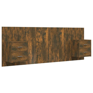 vidaXL Headboard with Bedside Tables Smoked Oak Engineered Wood