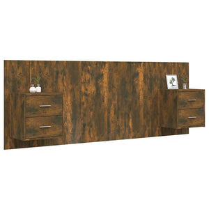 vidaXL Headboard with Bedside Tables Smoked Oak Engineered Wood