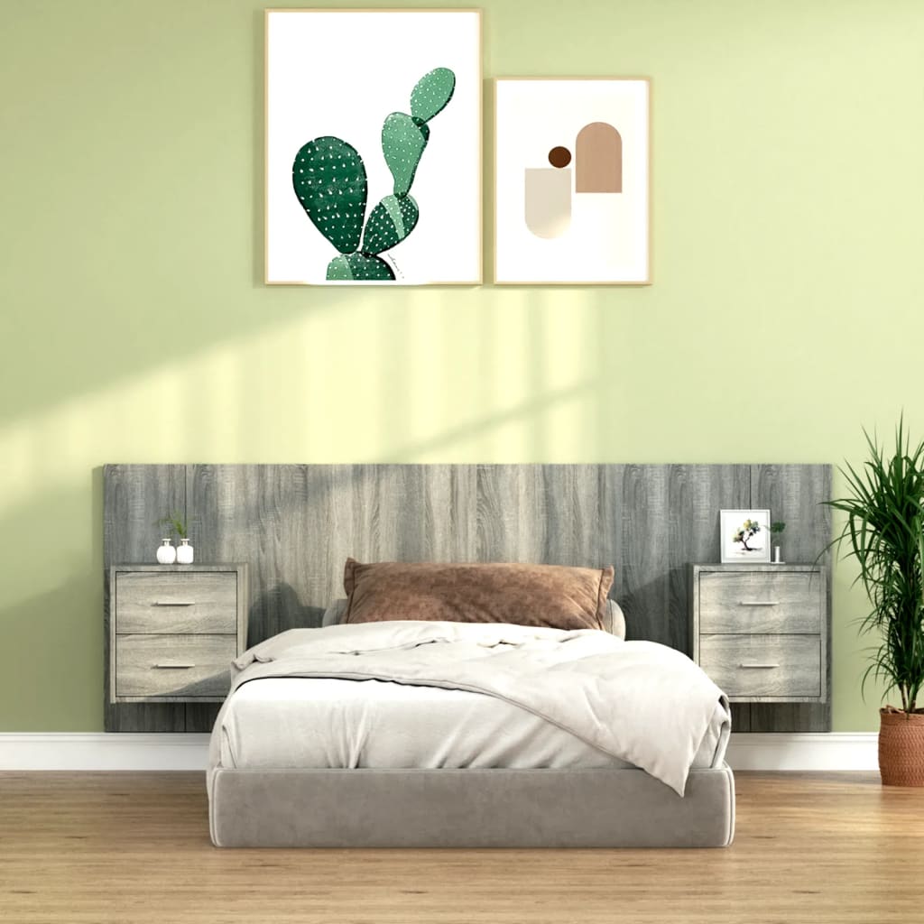 vidaXL Headboard with Bedside Tables Gray Sonoma Chipboard