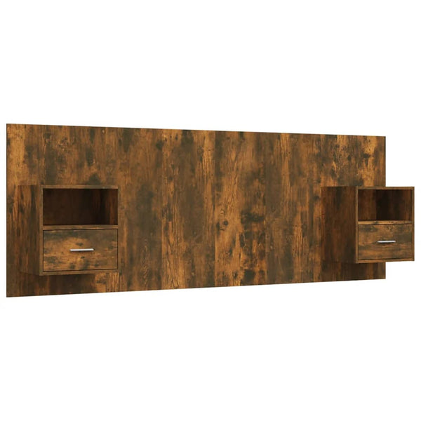 vidaXL Headboard with Bedside Tables Smoked Oak Engineered Wood