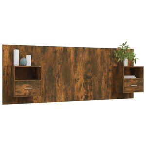 vidaXL Headboard with Bedside Tables Smoked Oak Engineered Wood