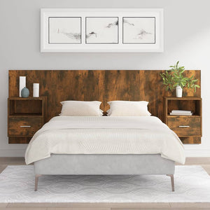 vidaXL Headboard with Bedside Tables Smoked Oak Engineered Wood
