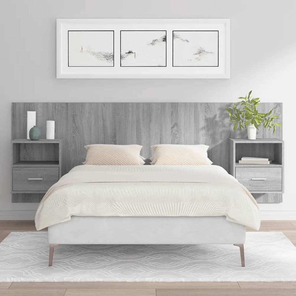 vidaXL Headboard with Bedside Tables Gray Sonoma Chipboard