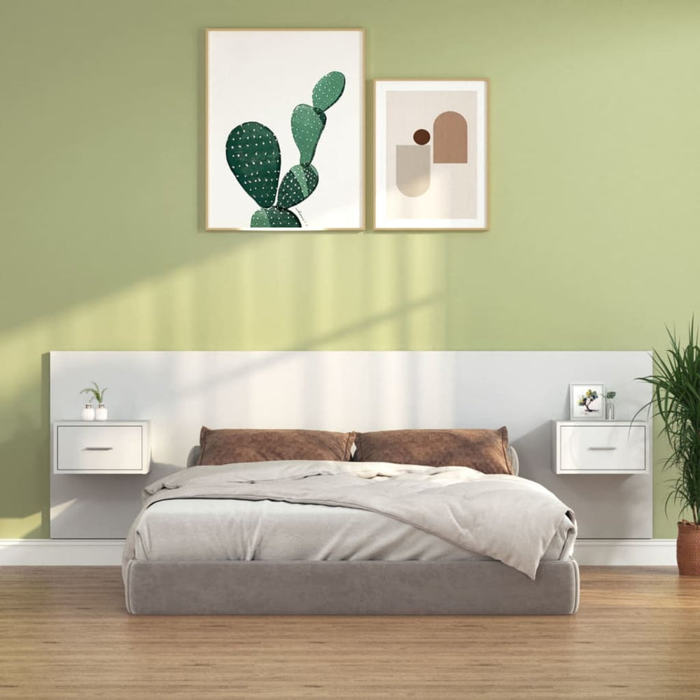 vidaXL Headboard with Bedside Tables White Engineered Wood