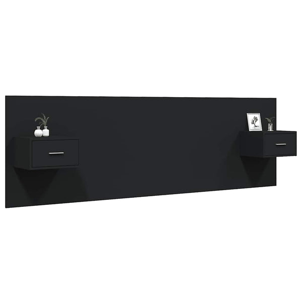 vidaXL Headboard with Bedside Tables Black Engineered Wood