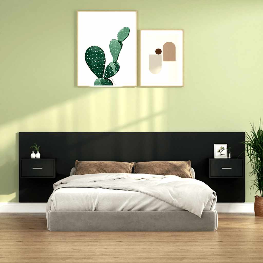 vidaXL Headboard with Bedside Tables Black Engineered Wood