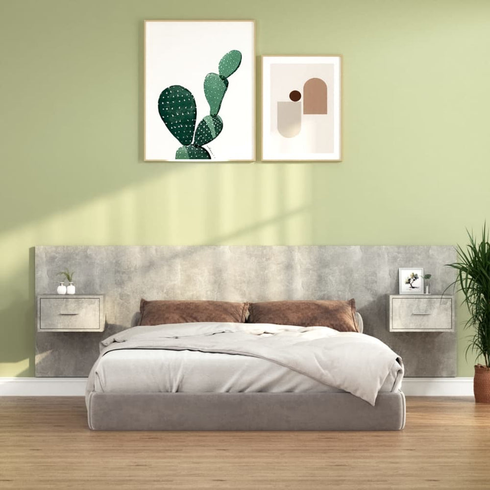 vidaXL Headboard with Nightstands Concrete Grey Engineered Wood