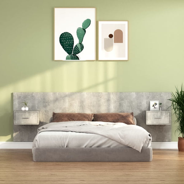 vidaXL Headboard with Nightstands Concrete Grey Engineered Wood