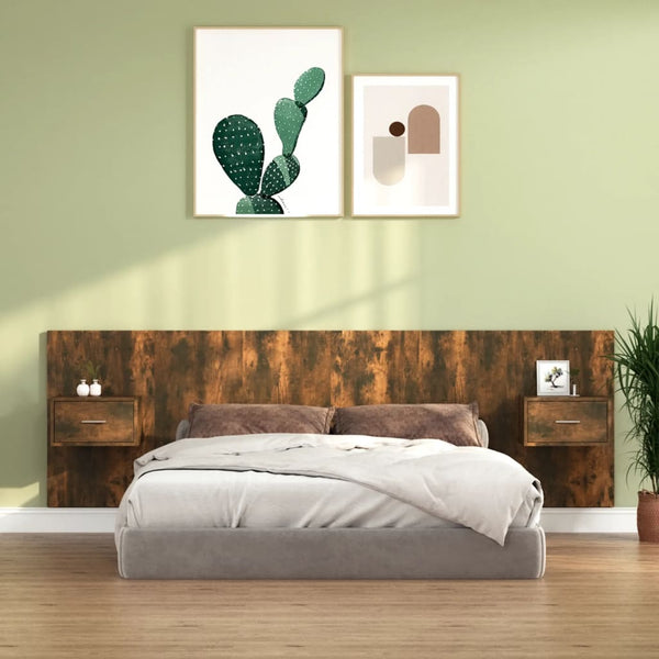 vidaXL Headboard with Bedside Tables Smoked Oak Engineered Wood