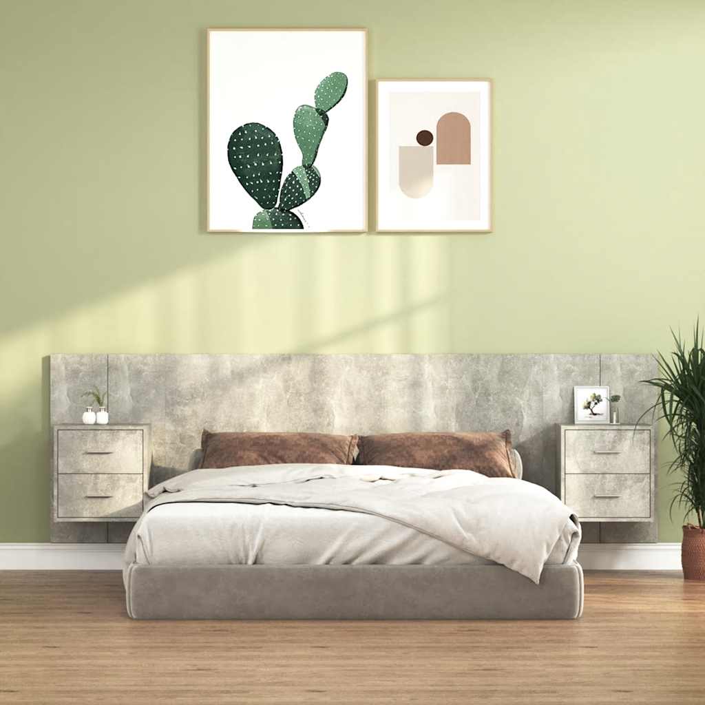 vidaXL Headboard with Nightstands Concrete Grey Engineered Wood