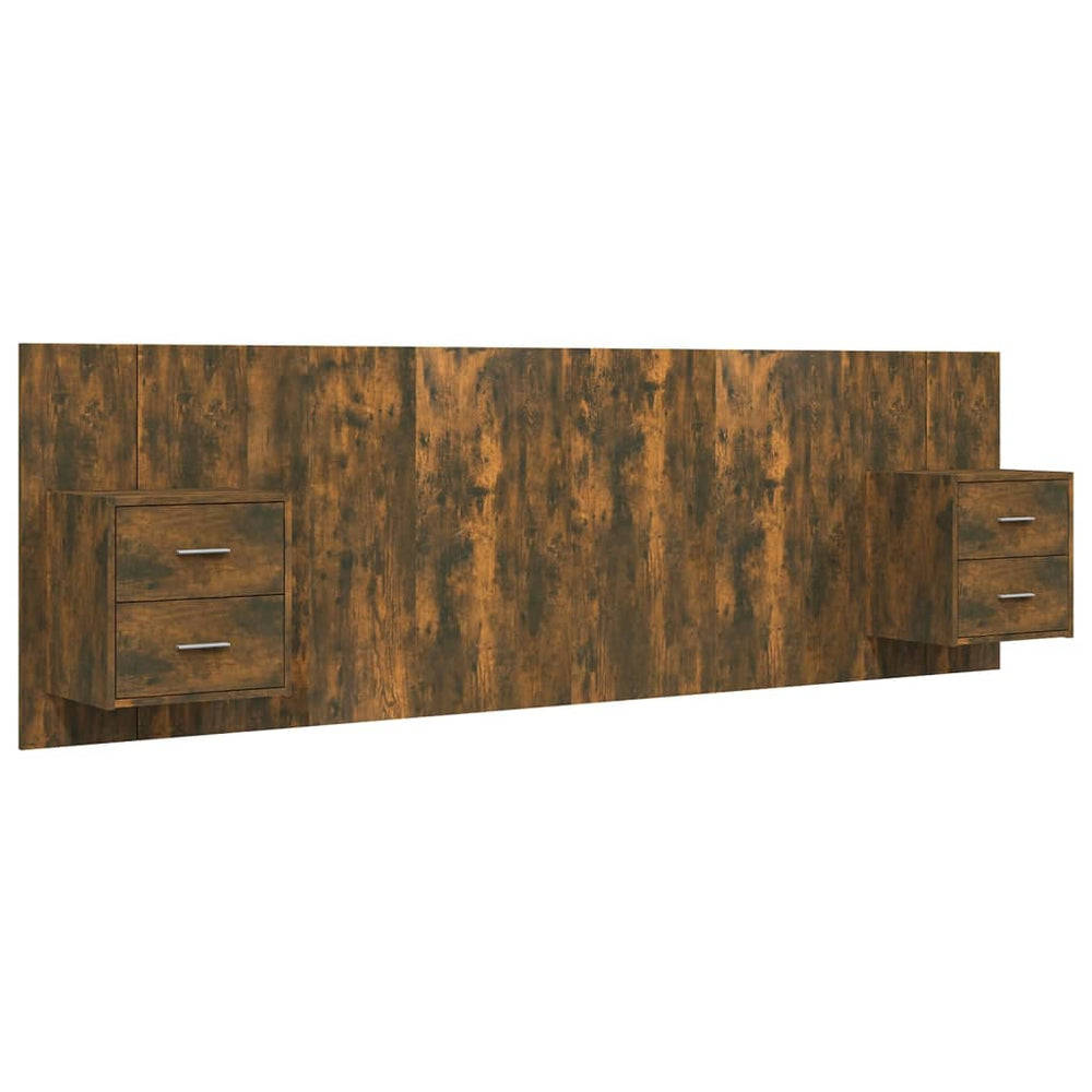 vidaXL Headboard with Bedside Tables Smoked Oak Engineered Wood