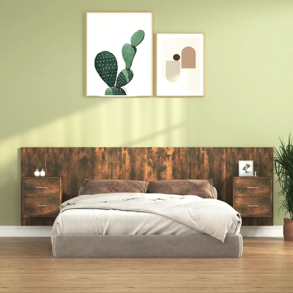 vidaXL Headboard with Bedside Tables Smoked Oak Engineered Wood