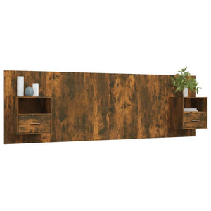 vidaXL Headboard with Bedside Tables Smoked Oak Engineered Wood