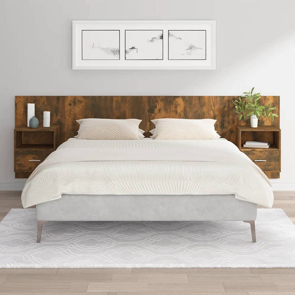 vidaXL Headboard with Bedside Tables Smoked Oak Engineered Wood