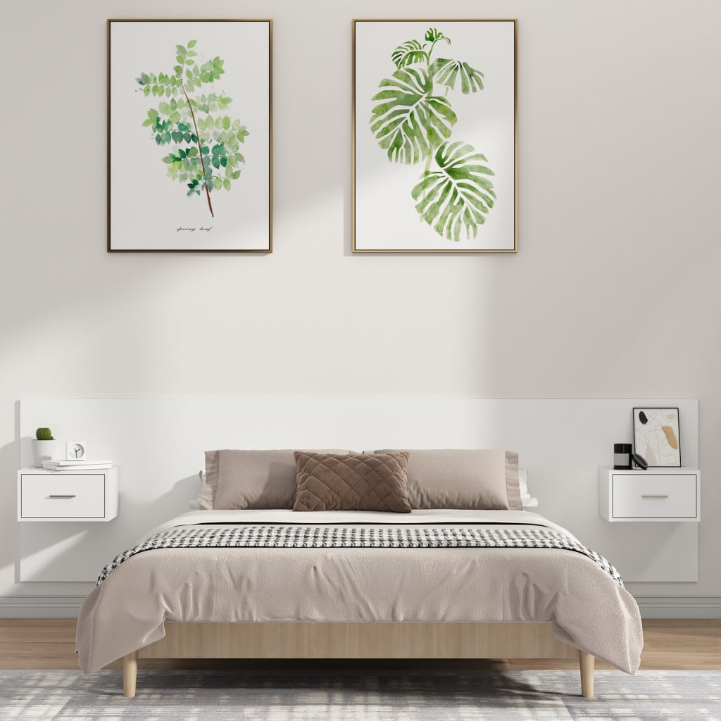 vidaXL Headboard with Bedside Tables White Engineered Wood