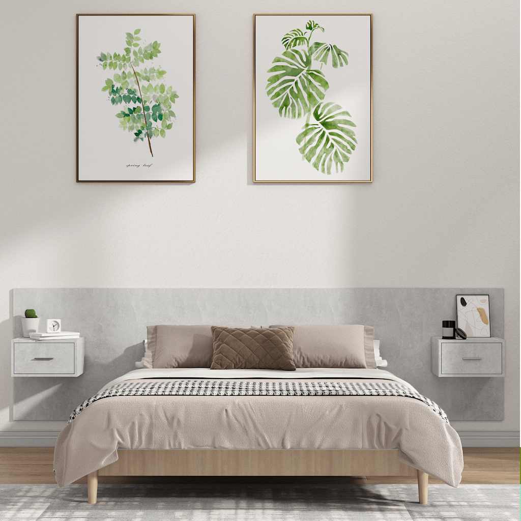 vidaXL Headboard with Nightstands Concrete Grey Engineered Wood