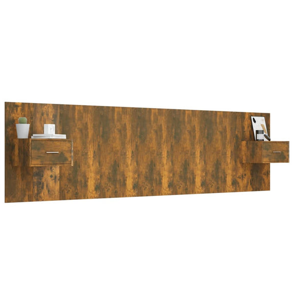 vidaXL Headboard with Bedside Tables Smoked Oak Engineered Wood