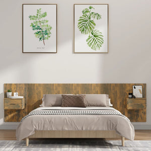 vidaXL Headboard with Bedside Tables Smoked Oak Engineered Wood