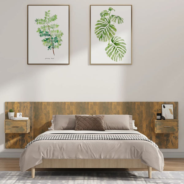 vidaXL Headboard with Bedside Tables Smoked Oak Engineered Wood