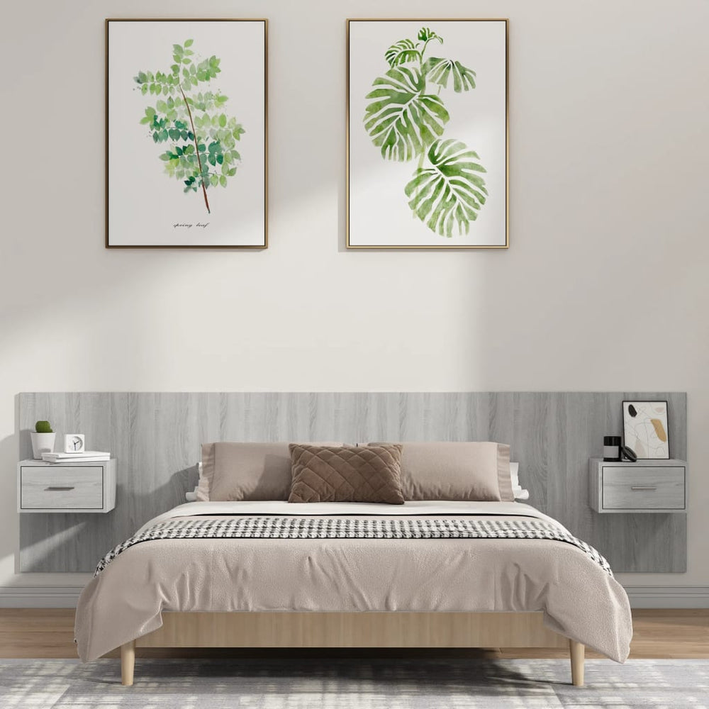 vidaXL Headboard with Bedside Tables Gray Sonoma Chipboard
