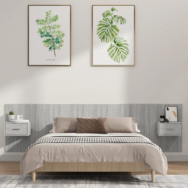 vidaXL Headboard with Bedside Tables Gray Sonoma Chipboard