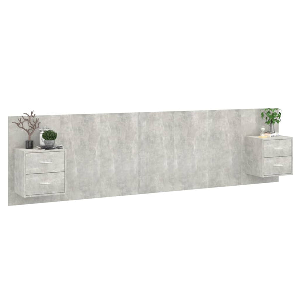 vidaXL Headboard with Nightstands Concrete Grey Engineered Wood