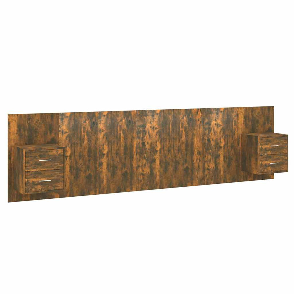 vidaXL Headboard with Bedside Tables Smoked Oak Engineered Wood