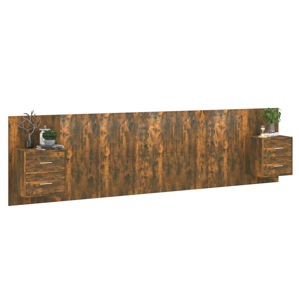 vidaXL Headboard with Bedside Tables Smoked Oak Engineered Wood