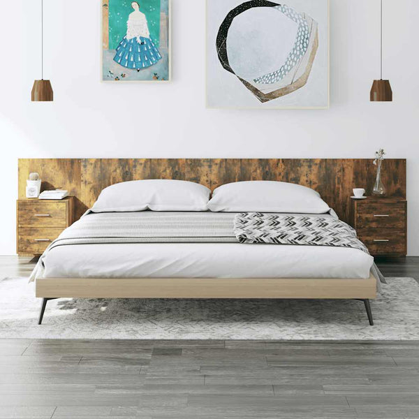 vidaXL Headboard with Bedside Tables Smoked Oak Engineered Wood