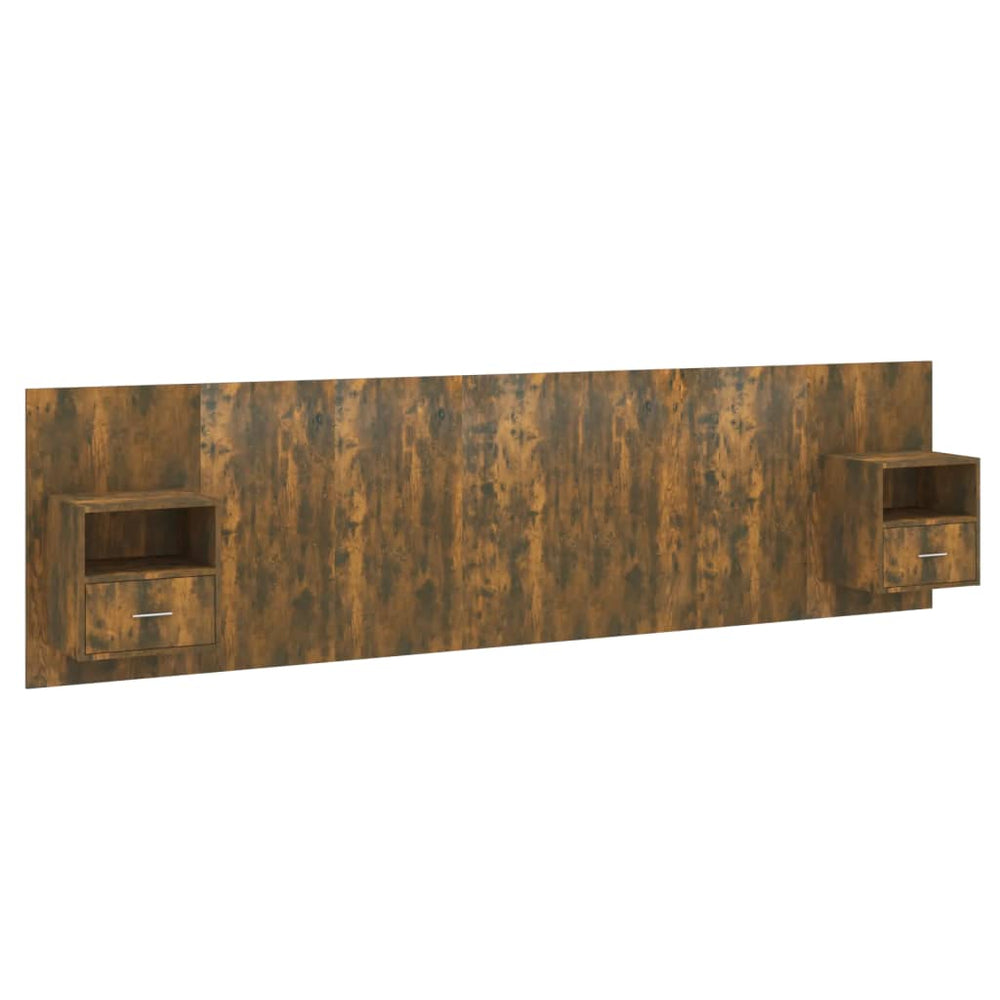 vidaXL Headboard with Bedside Tables Smoked Oak Engineered Wood