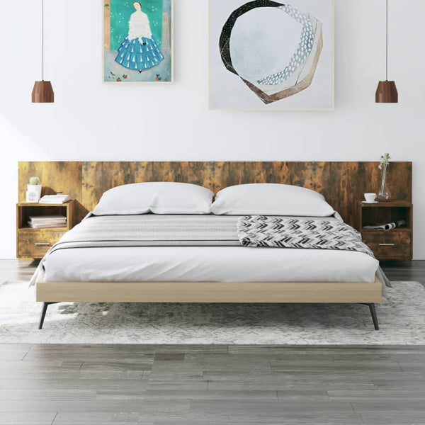 vidaXL Headboard with Bedside Tables Smoked Oak Engineered Wood