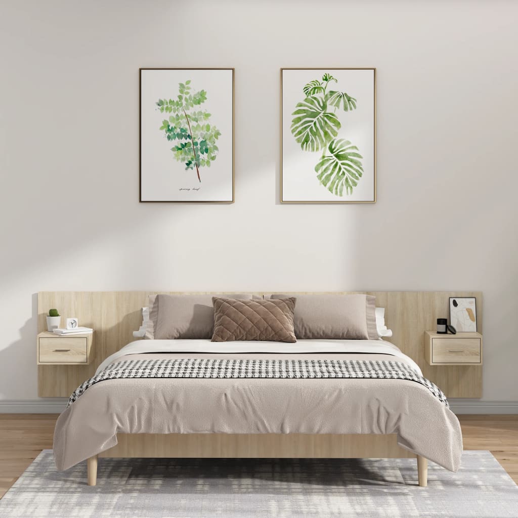 vidaXL Headboard with Bedside Tables Sonoma Oak Engineered Wood