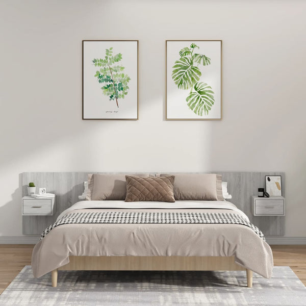 vidaXL Headboard with Nightstands Concrete Grey Engineered Wood