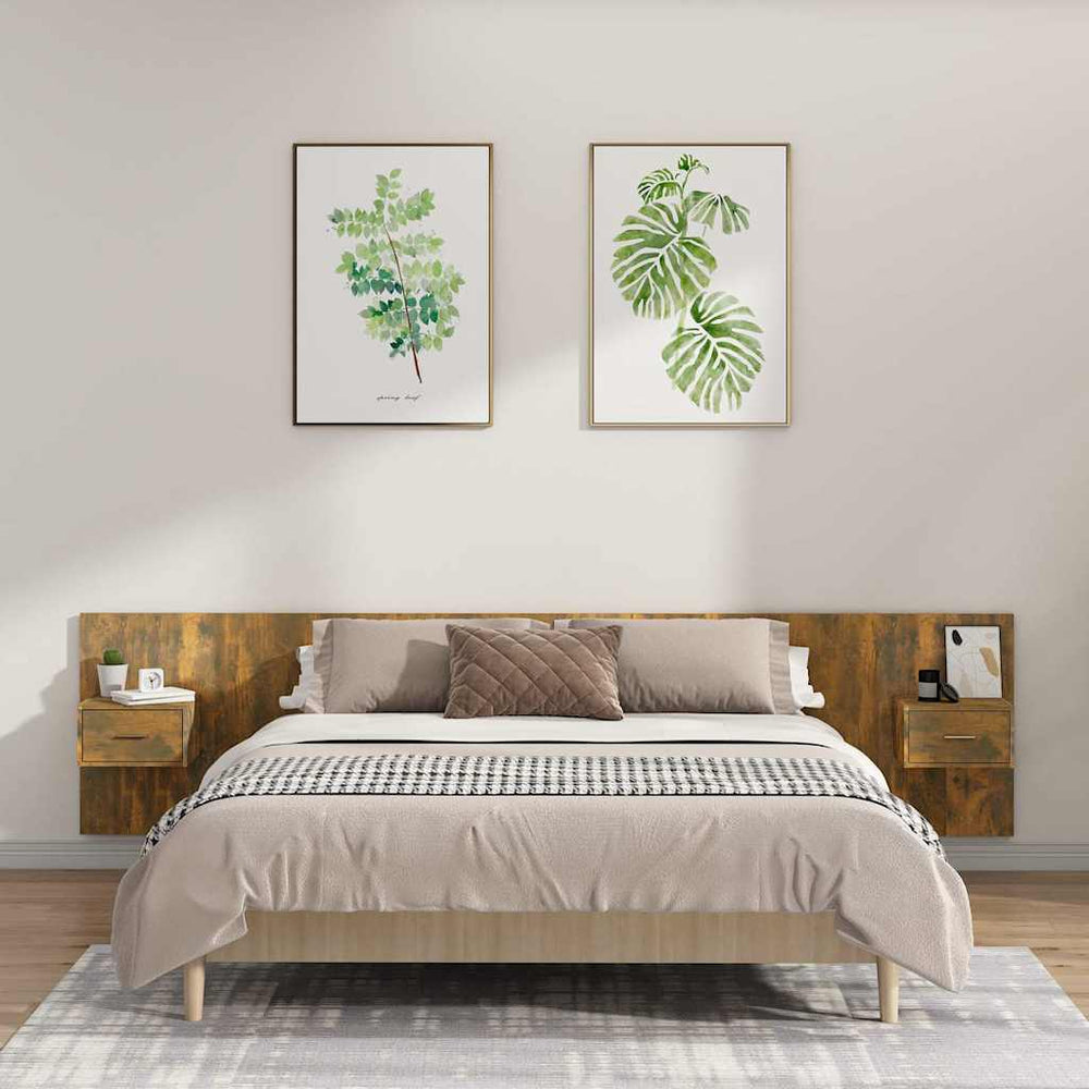 vidaXL Headboard with Bedside Tables Smoked Oak Engineered Wood