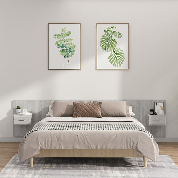 vidaXL Headboard with Bedside Tables Sonoma Grey Engineered Wood