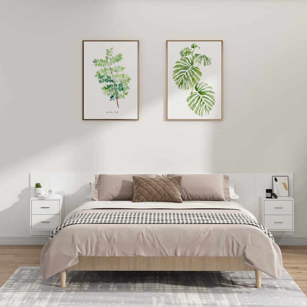 vidaXL Headboard with Bedside Tables White Engineered Wood