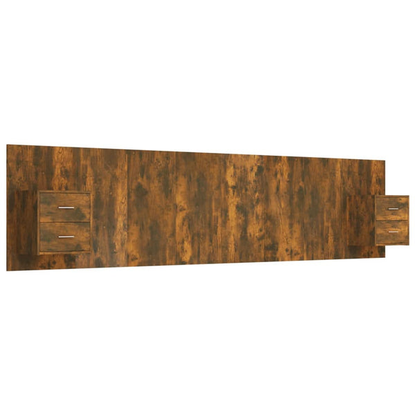 vidaXL Headboard with Bedside Tables Smoked Oak Engineered Wood