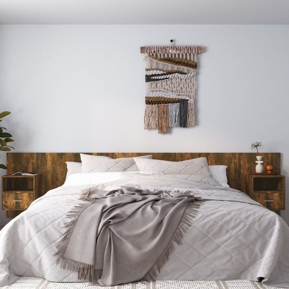 vidaXL Headboard with Bedside Tables Smoked Oak Engineered Wood