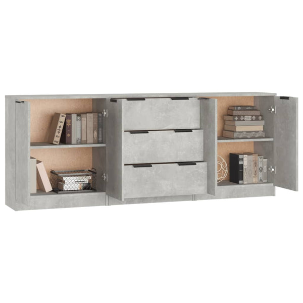 vidaXL 3-Piece Sideboard Set Concrete Grey Engineered Wood